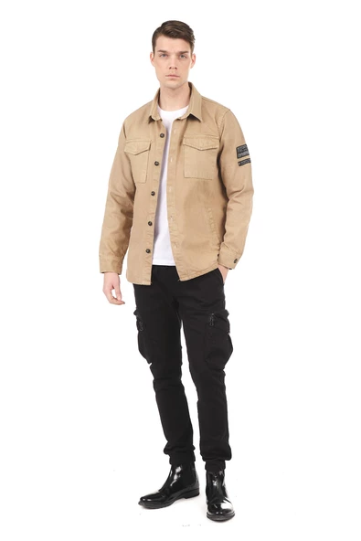 Erkek Regular Fit Çok Cepli Pamuklu Spor Kot Gömlek Ceket - 12