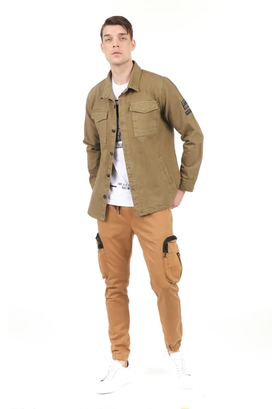 Erkek Regular Fit Çok Cepli Pamuklu Spor Kot Gömlek Ceket - 5