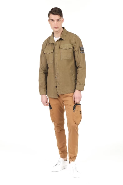 Erkek Regular Fit Çok Cepli Pamuklu Spor Kot Gömlek Ceket - 6