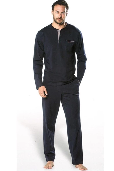 PİERRE CARDİN 5454 Lacivert Penye Uzun Kol 4 Mevsimlik Çeyiz  Pijama Takımı - 3
