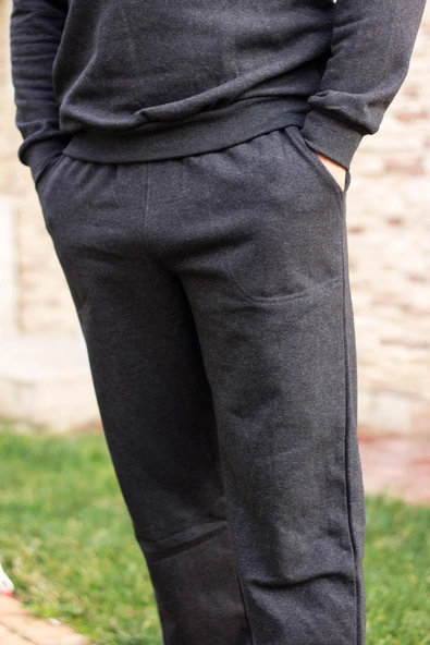 Antrasit Battal Büyük - Normal Beden Yarım Fermuarlı Erkek Eşofman Takımı 21EESTYAKT - 5