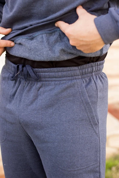 Indigo Mavi Battal Büyük - Normal Beden Yarım Fermuarlı Erkek Eşofman Takımı 21EESTYAKT - 6