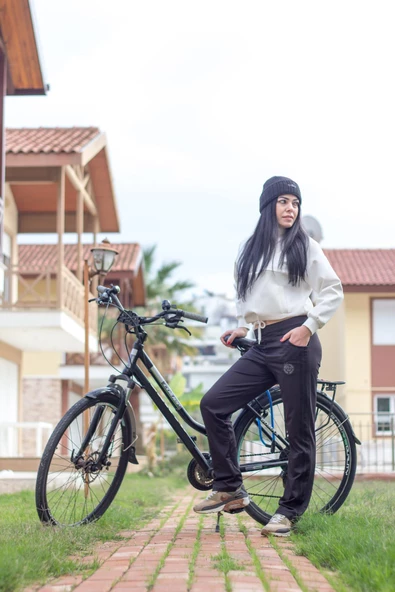 Kadın Siyah Şeritli Esnek Rahat Scuba Dalgıç Kumaş Spor Eşofman Altı 21KESAAKT1 - 8