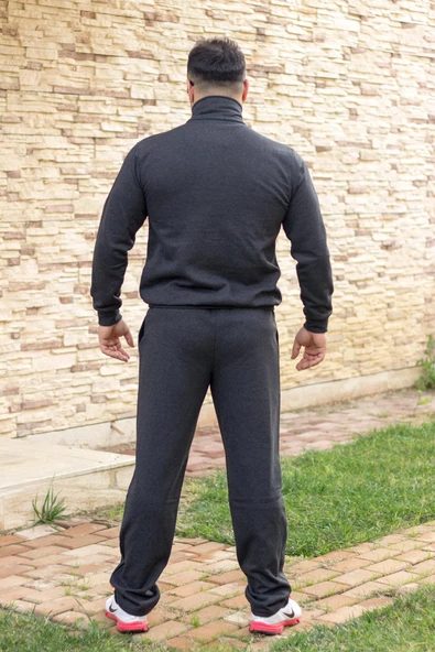 Antrasit Battal Büyük - Normal Beden Yarım Fermuarlı Erkek Eşofman Takımı 21EESTYAKT - 8