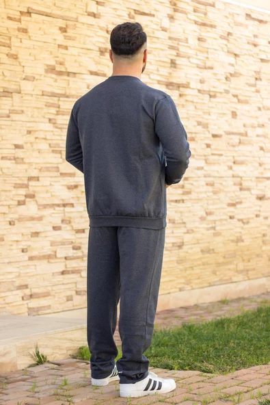 Indigo Mavi Battal Büyük - Normal Beden Kalın Sweat Erkek Eşofman Takımı 21EESTBAKT - 6