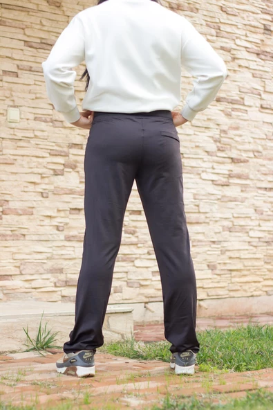 Kadın Siyah Şeritli Esnek Rahat Scuba Dalgıç Kumaş Spor Eşofman Altı 21KESAAKT1 - 5