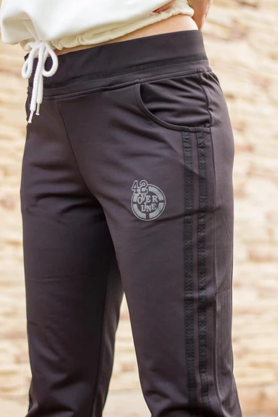 Kadın Siyah Şeritli Esnek Rahat Scuba Dalgıç Kumaş Spor Eşofman Altı 21KESAAKT1 - 4