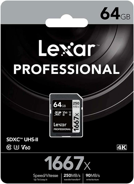 LEXAR 64GB 1667X 250MB/s SD Hafıza Kartı