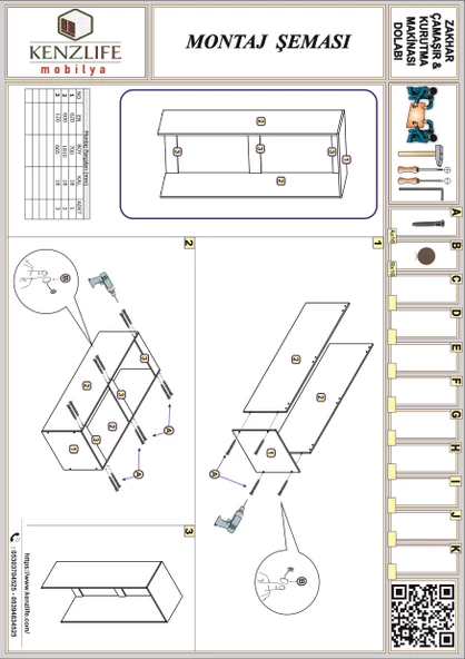 Kenzlife Çamaşır-Kurutma Makinesi Dolabı Zakhar Byz 180*70*60 Banyo Kapaksız Arkalıksız - 4