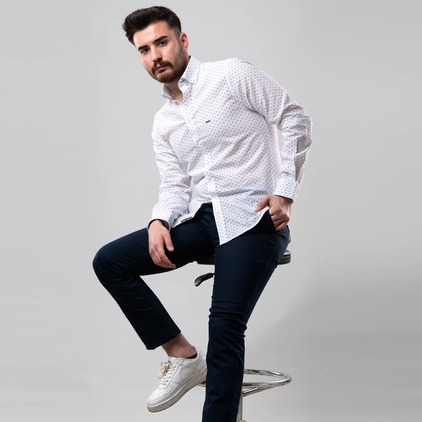 DORSS SLİMFİT DESENLİ GOFRE KUMAŞ ERKEK GÖMLEK - 5