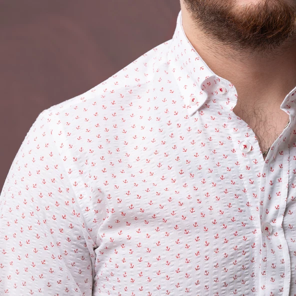 DORSS SLİMFİT DESENLİ GOFRE KUMAŞ ERKEK GÖMLEK - 4