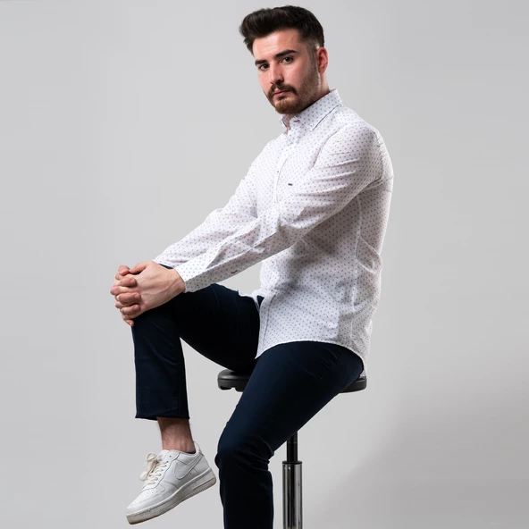 DORSS SLİMFİT DESENLİ GOFRE KUMAŞ ERKEK GÖMLEK - 6