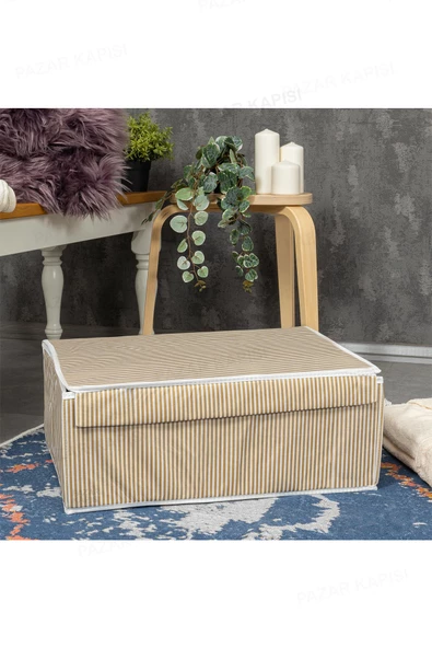 4 Adet Çok Amaçlı Kapaklı Kutu Baza Boy Kahve 50x40x19 cm - 2