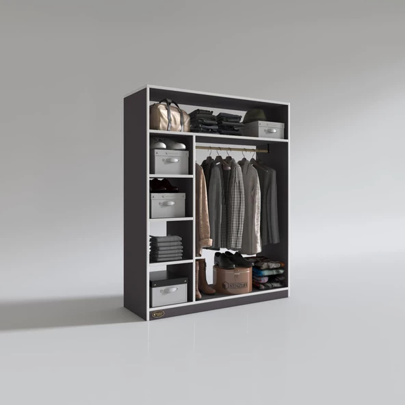 Kenzlife giysi dolabı necmettin 150*120*40 gri gardırop - Resim 2