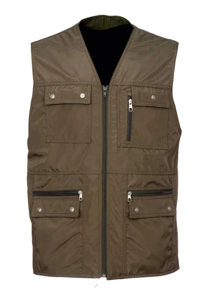 Battal Boy Yazlık Kumaş Avcı Yelek Haki Renk - 3