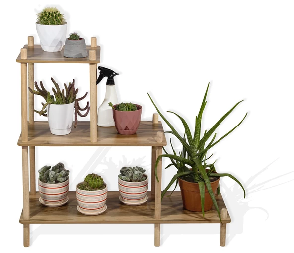 Asudehome Saksı Standı Bahçe 3 Katlı Saksılık Çiçek Rafı Ahşap Saksılık Çiçeklik No1 - 4