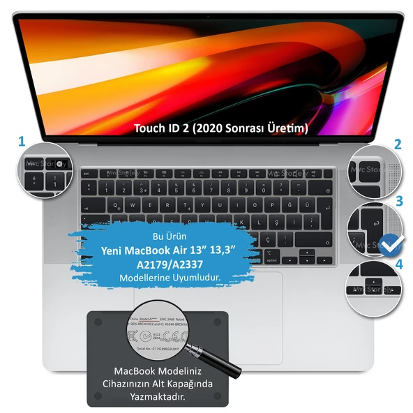 MacBook Air 13 Klavye Kılıfı A2179 A2337 M1 Türkçe Q Silikon İnce • Toz Sıvı Koruma Yıkanabilir - 2