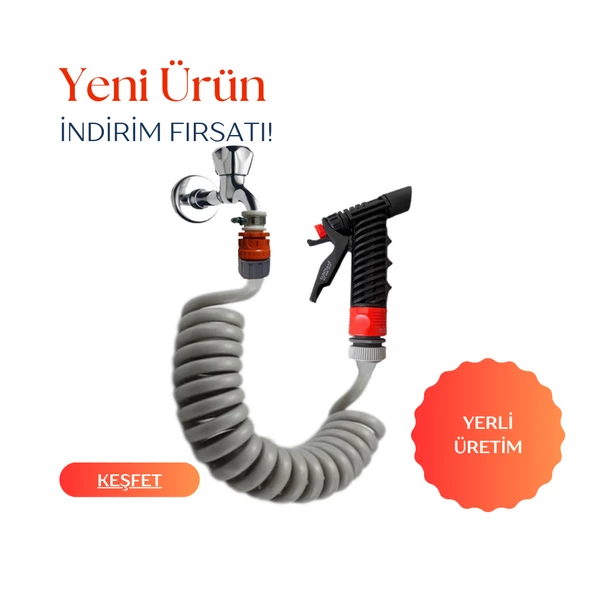 Plasyay Spiral Sulama Yıkama Hortumu ve  Kelepçe Adaptörlü Tetikli Başlıklı Setileri - 3