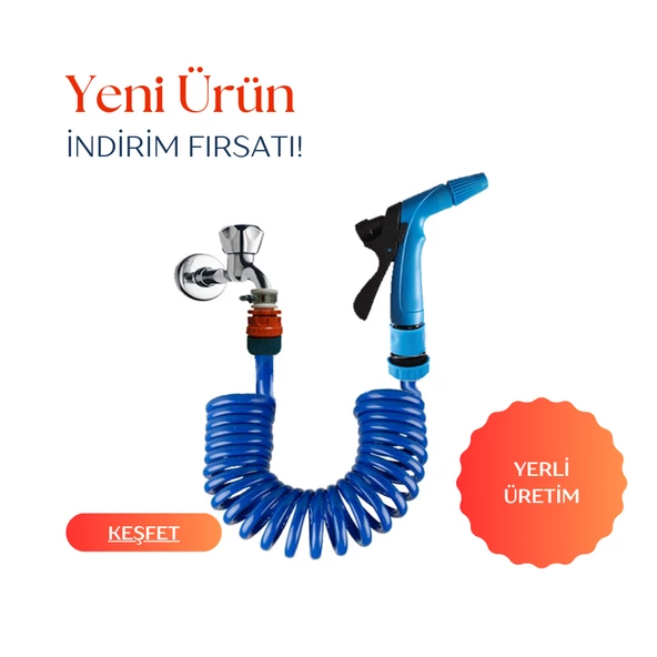 Plasyay Spiral Sulama Yıkama Hortumu ve  Kelepçe Adaptörlü Tetikli Başlıklı Setileri - 4