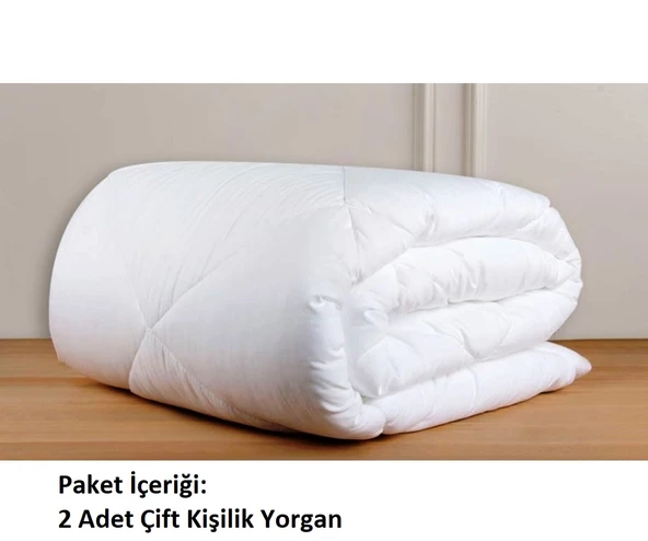 2li Pamuk Ören Mikrofiber Çift Kişilik Beyaz Silikon Yorgan (195x215) - 2
