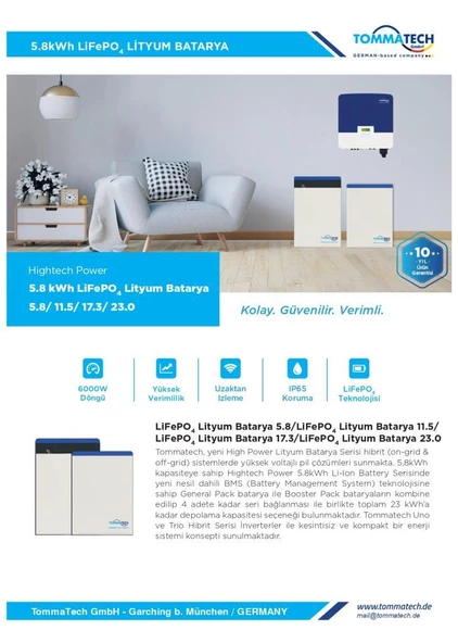TommaTech Hightech Power GeneralPack 5.8kWh Lityum Batarya BTRY-TT-03-HP-5.8-GP - 3