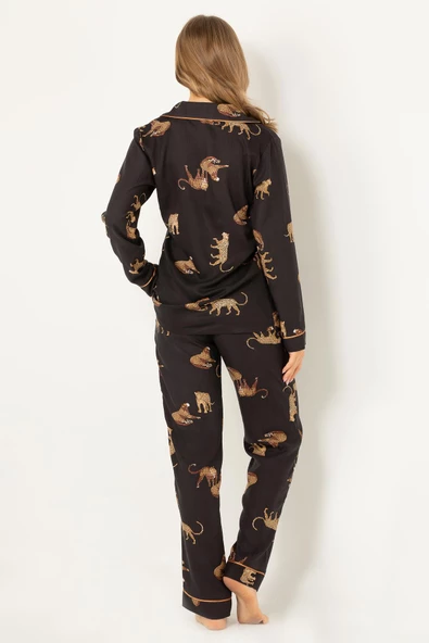 DoReMi Leoparlı Doğal Viskon Soft Yumuşak Düğmeli Pijama Takımı - 6