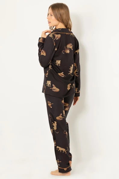 DoReMi Leoparlı Doğal Viskon Soft Yumuşak Düğmeli Pijama Takımı - 7