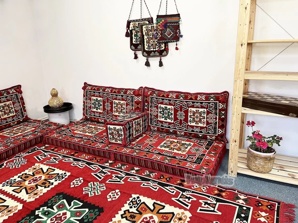 Shark Anatolia Bergama Şark Köşesi İkili Sedir Takımı Kırmızı - 2