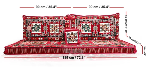 Shark Anatolia Bergama Şark Köşesi İkili Sedir Takımı Kırmızı - 4