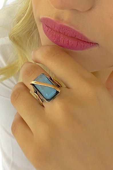 Doğal Aquamarine El Üretim Özel Kalite 925 Gümüş Yüzük - Resim 2