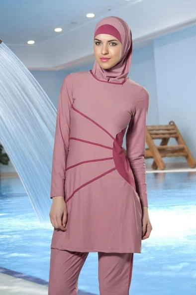 ADASEA 0385 GÜLKURUSU TAM BOY LYCRALI TESETTÜR MAYO - Resim 2