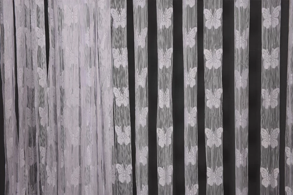 KELEBEK  MODEL BEYAZ RENK İP PERDE HAZIR DÜĞMELERİ DİKİLMİŞ İP PERDE 300*270 cm - 4