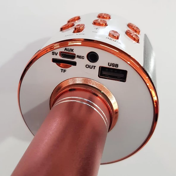 Karaoke Mikrofon Bluetooth Hoparlör Usb Sd Kart ve Aux Girişli - Rose Gold - 7