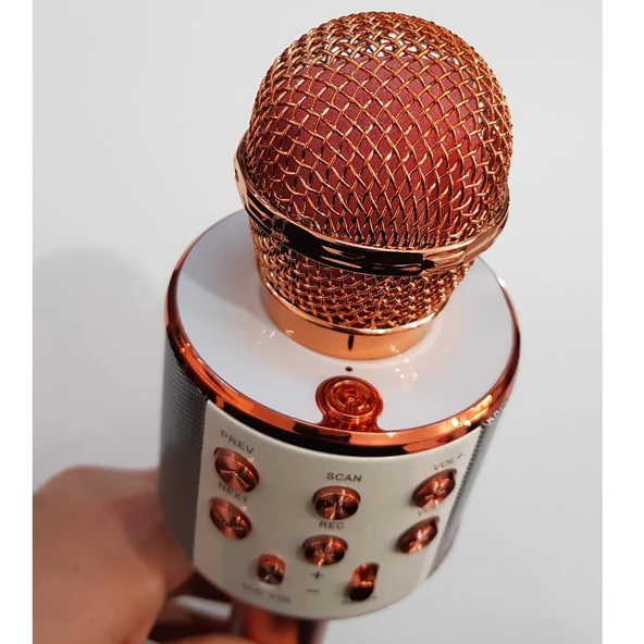 Karaoke Mikrofon Bluetooth Hoparlör Usb Sd Kart ve Aux Girişli - Rose Gold - 6