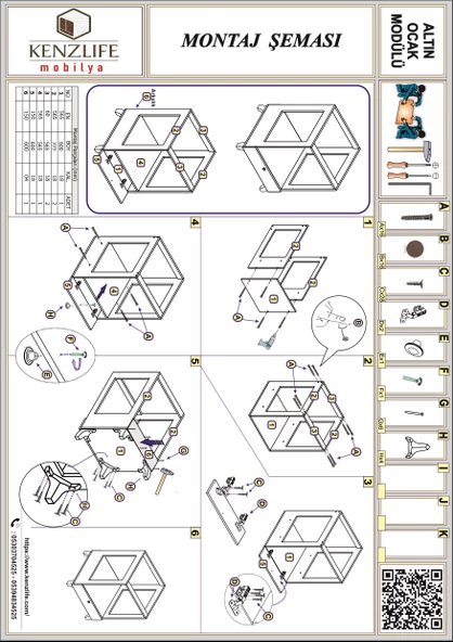 Kenzlife ankastre modülü kabini altın3 cvz fırın ocak dolabı kapaklı ayaklı - Resim 3