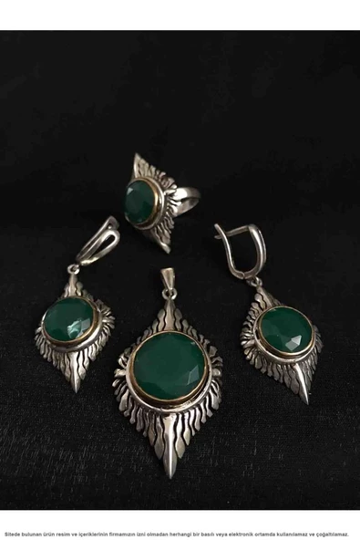 Gümüş Testere El işi Tasarım Üçlü Set Safir - 2