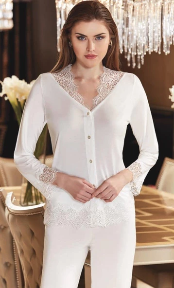 Jeremi 558 6'lı Çeyizlik Penye Dantelli Uzun Gecelik Sabahlık Set - 3