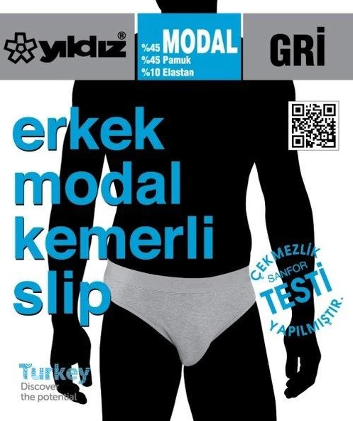 Yıldız 67 Erkek Gri Likralı İz Yapmaz Kemerli Slip Külot 1 Adet - 2