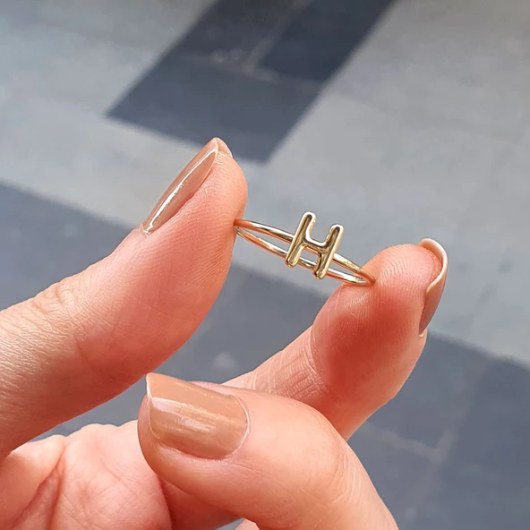 14 Ayar Altın H Harfli Yüzük - Resim 3