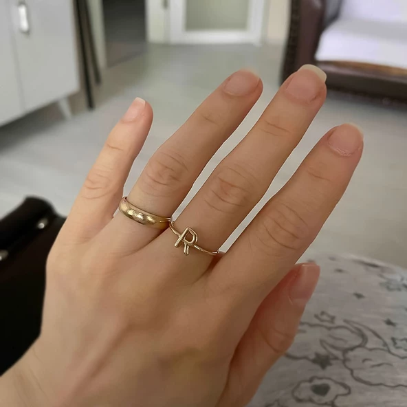 14 Ayar Altın R Harfli Yüzük - Resim 4