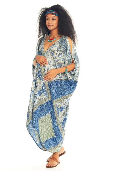 Kayık Yaka Omuz Detaylı Rahat Kesim Hamile Elbise - 3