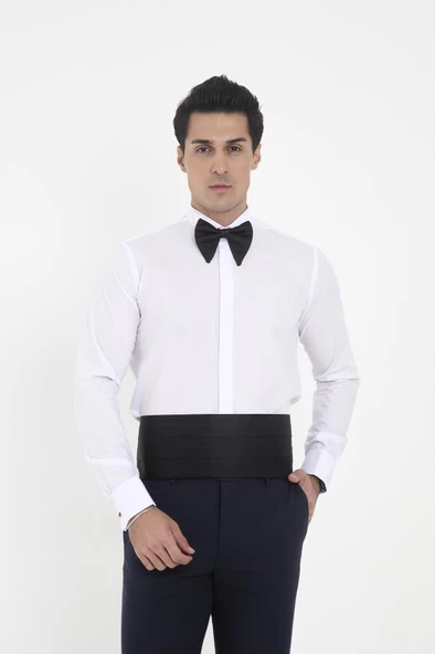 Brianze Beyaz Ata Yaka Damatlık Slim Fit Gömlek ( Kol Düğmesi Hediye ) - 5