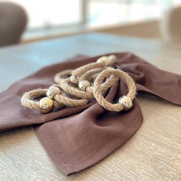 12 Adet Hasır Halka Gold Boncuklu Peçete Yüzüğü - Resim 5