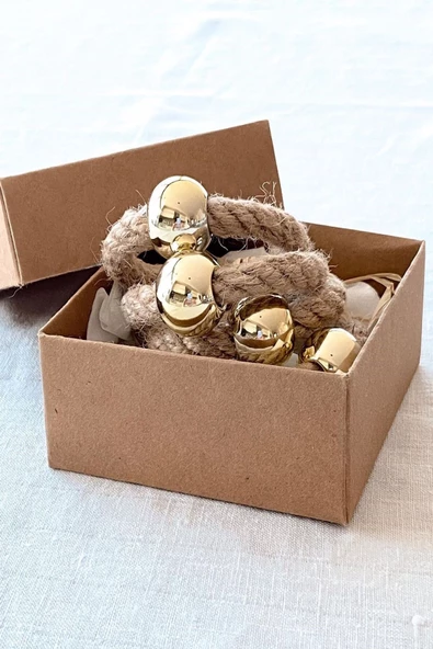 12 Adet Hasır Halka Gold Boncuklu Peçete Yüzüğü - Resim 4