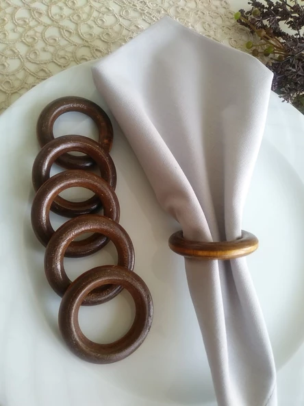 12li Kahverengi Vintage Ahşap Halka Peçete Yüzüğü