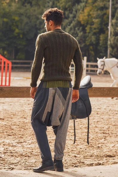 Bağcıklı Paçası Lastikli Erkek Şalvar Pantolon - 4