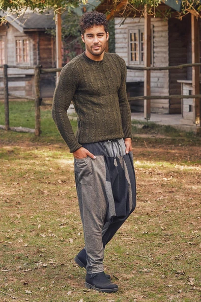Bağcıklı Paçası Lastikli Erkek Şalvar Pantolon - 2