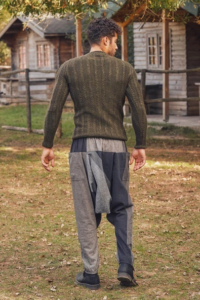 Bağcıklı Paçası Lastikli Erkek Şalvar Pantolon - 4