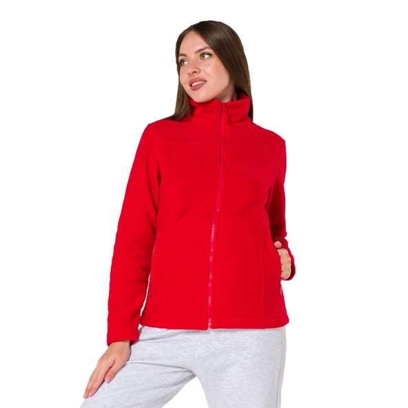 Şensel, Kadın Polar Mont, Kırmızı -99E302- Cepli, Outdoor - 3