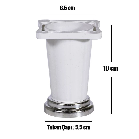 Yıldız Mobilya Masa Puf Sehpa TV Ünitesi Ayağı Beyaz Krom Baza Ayak 10 cm (4 Adet) - 3